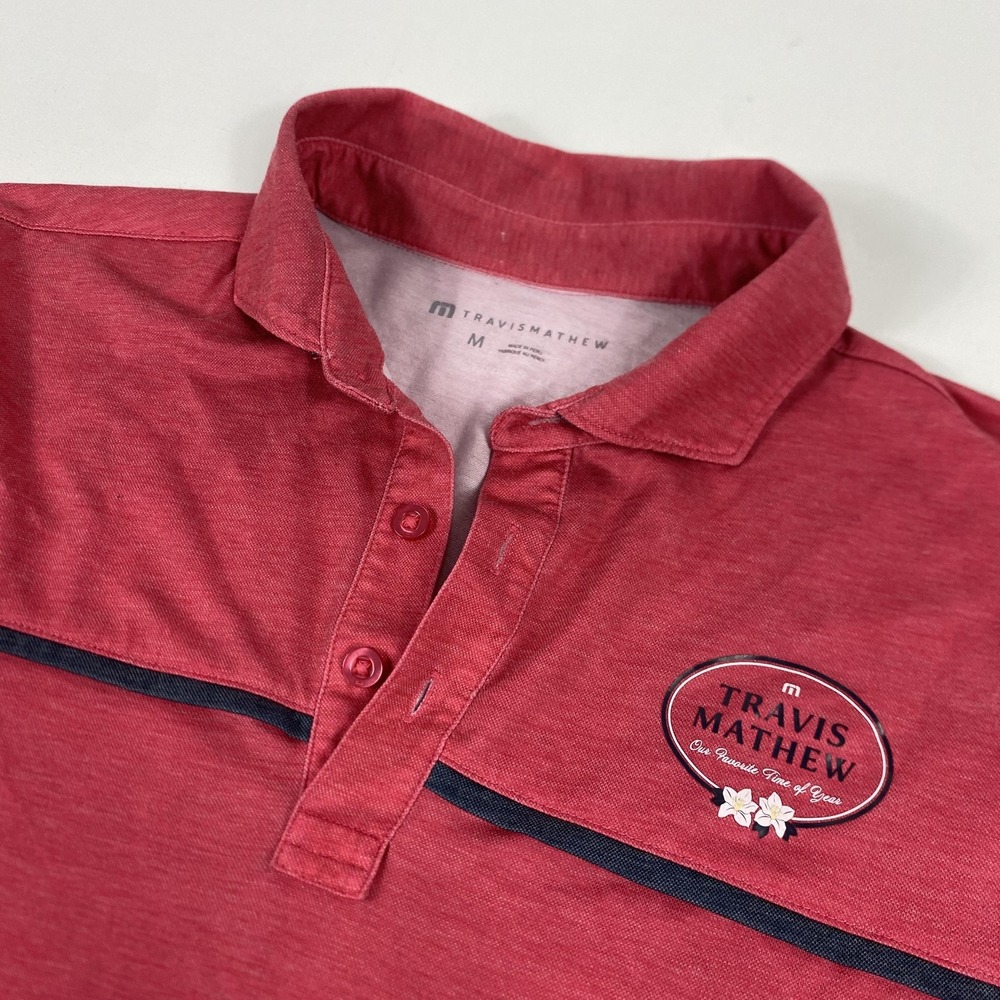TravisMathew Polo Shirt Mens Medium Red Heather Performance Golf Logo Stretch